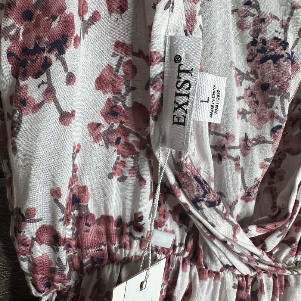 NEW Exist Jumpsuit Womens Size Large Ivory Floral Sleeveless Joggers Open Back - Picture 7 of 12